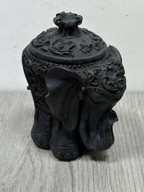 4.5-5" Elephant Black Statue Trinket Dish Box Home Decor Jungle Wisdom Stability